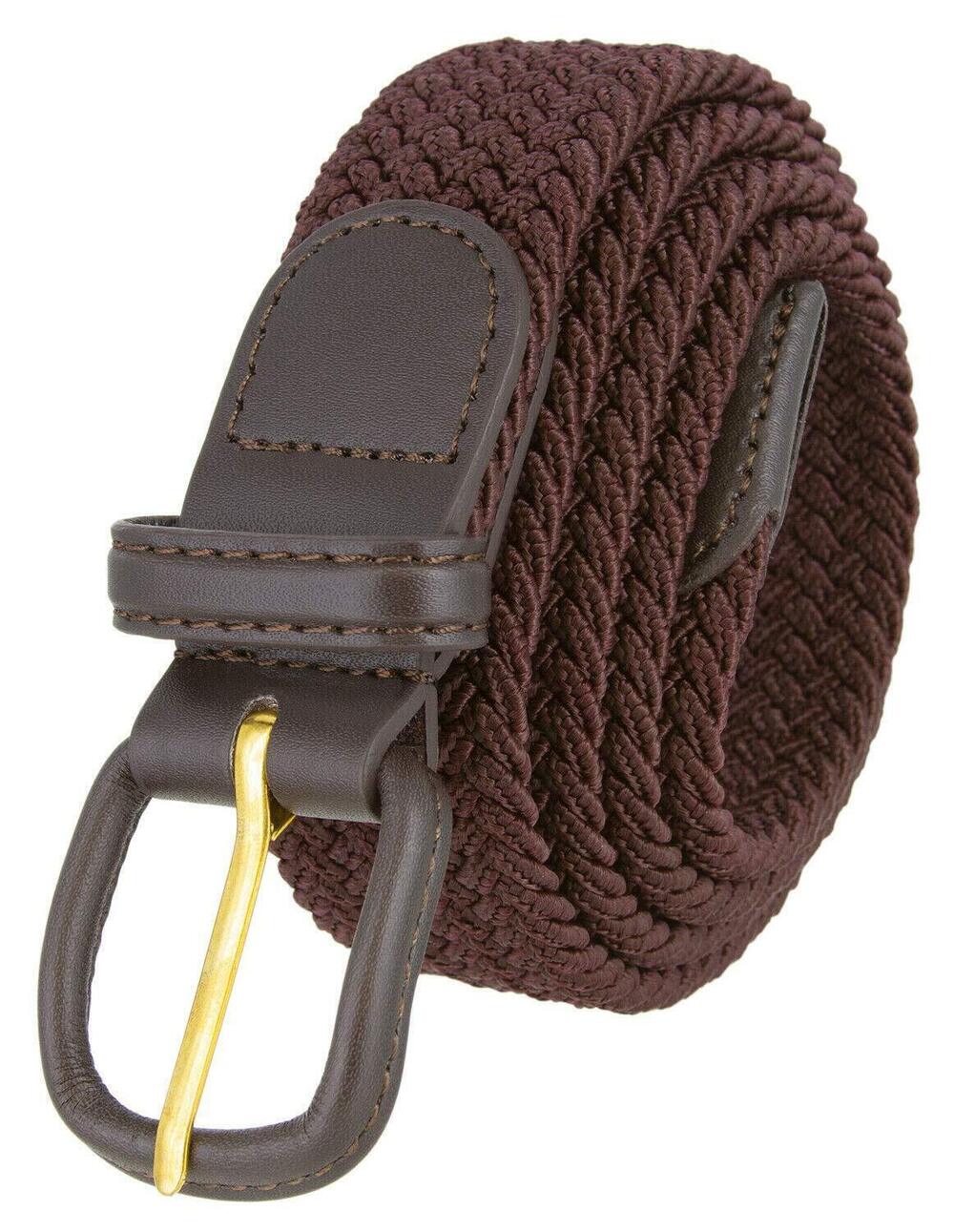 Stretch Woven Elastic Belt Brown Leather Buckle S